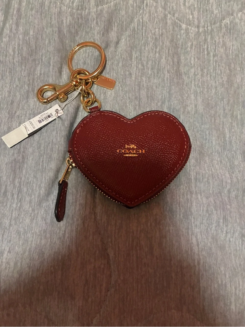 Coach Heart Coin Purse Keychain in Deep Red with Gold Hardware